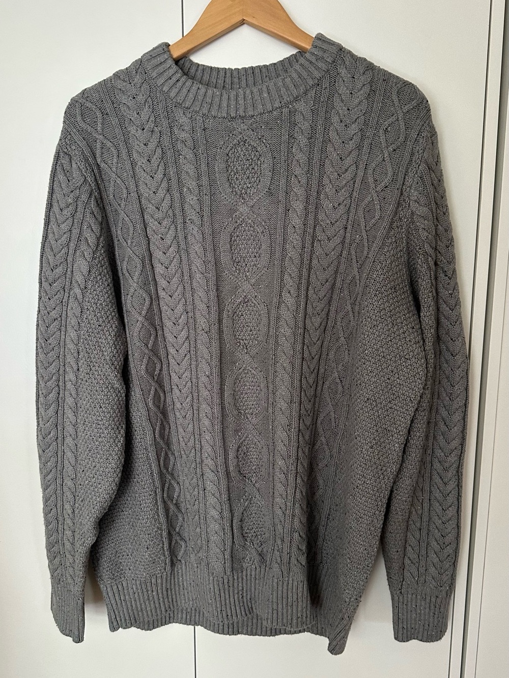 L.L. Bean Men's Gray Cable Knit Crewneck Sweater